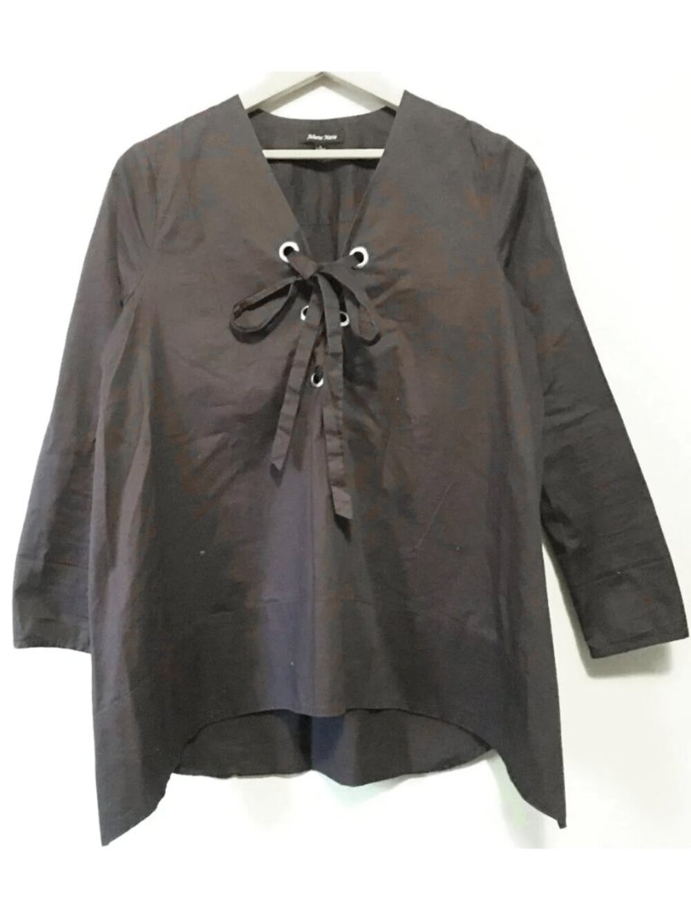 Athena Marie Navy Blue Cotton Lace Up Handkerchief Hem Sailor Blouse Small